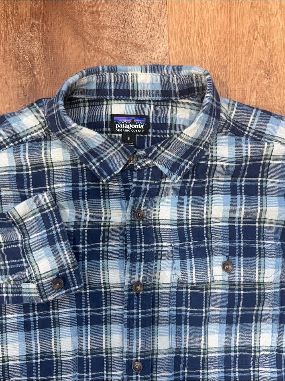 Patagonia Lightweight Fjord Flannel Shirt Mens M Blue Plaid Long Sleeve Outdoor